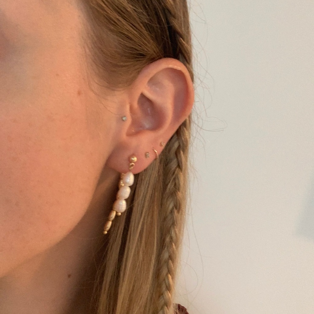 gold stud Pearl earrings dangling